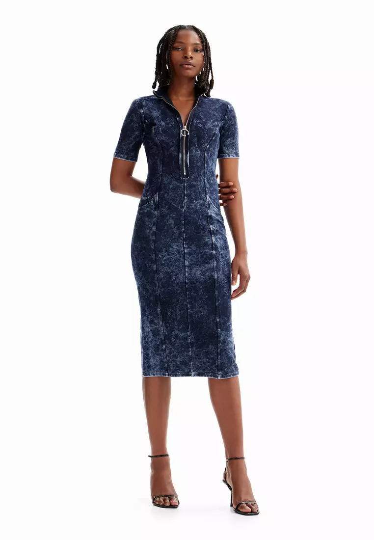 Desigual Woman Denim midi dress.