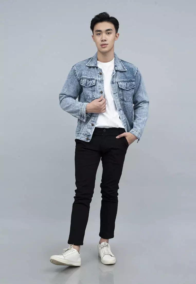 Houseofcuff Jaket Denim /Jeans Tebal Unisex Pria Biru Pudar