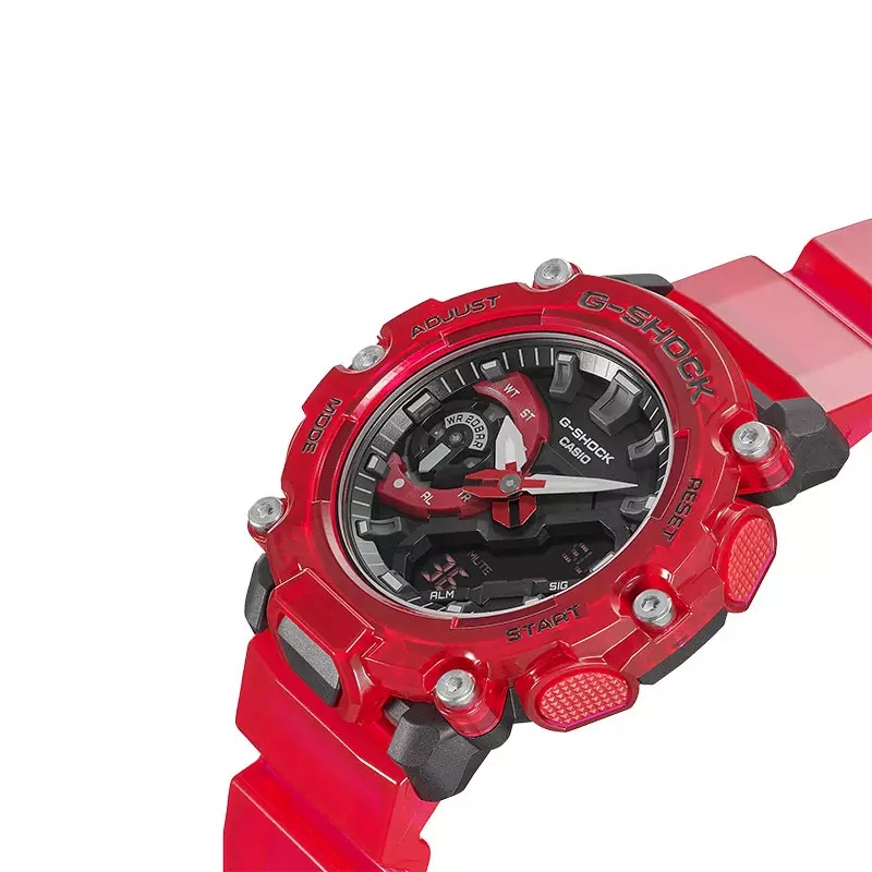 Jam Tangan Pria Casio G-Shock GA-2200SKL-4ADR Sound Wave Series Digital Analog Dial Red Tranparent Resin Band