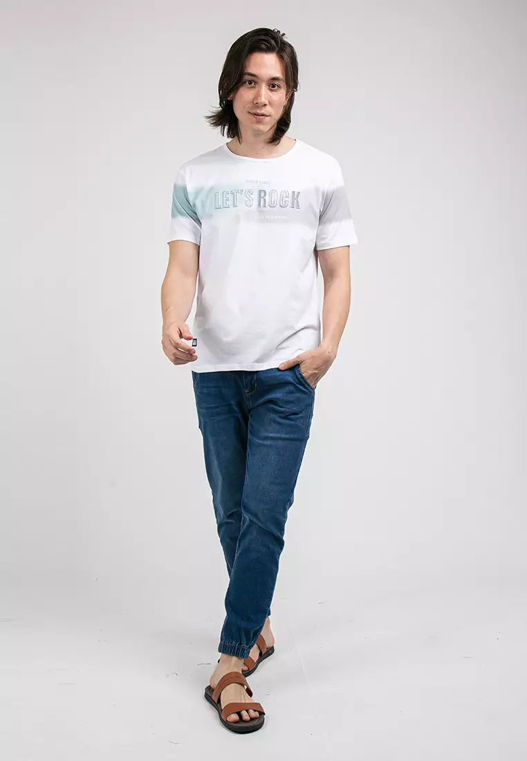 Forest Stretchable Cotton 3D Effects Round Neck Tee Men - 23776-02White