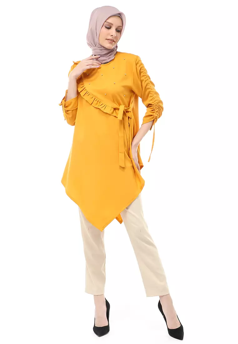 Ketrin Tunik Muslimah Atasan Wanita Polos Long Sleeve Regular Fit - Mustard