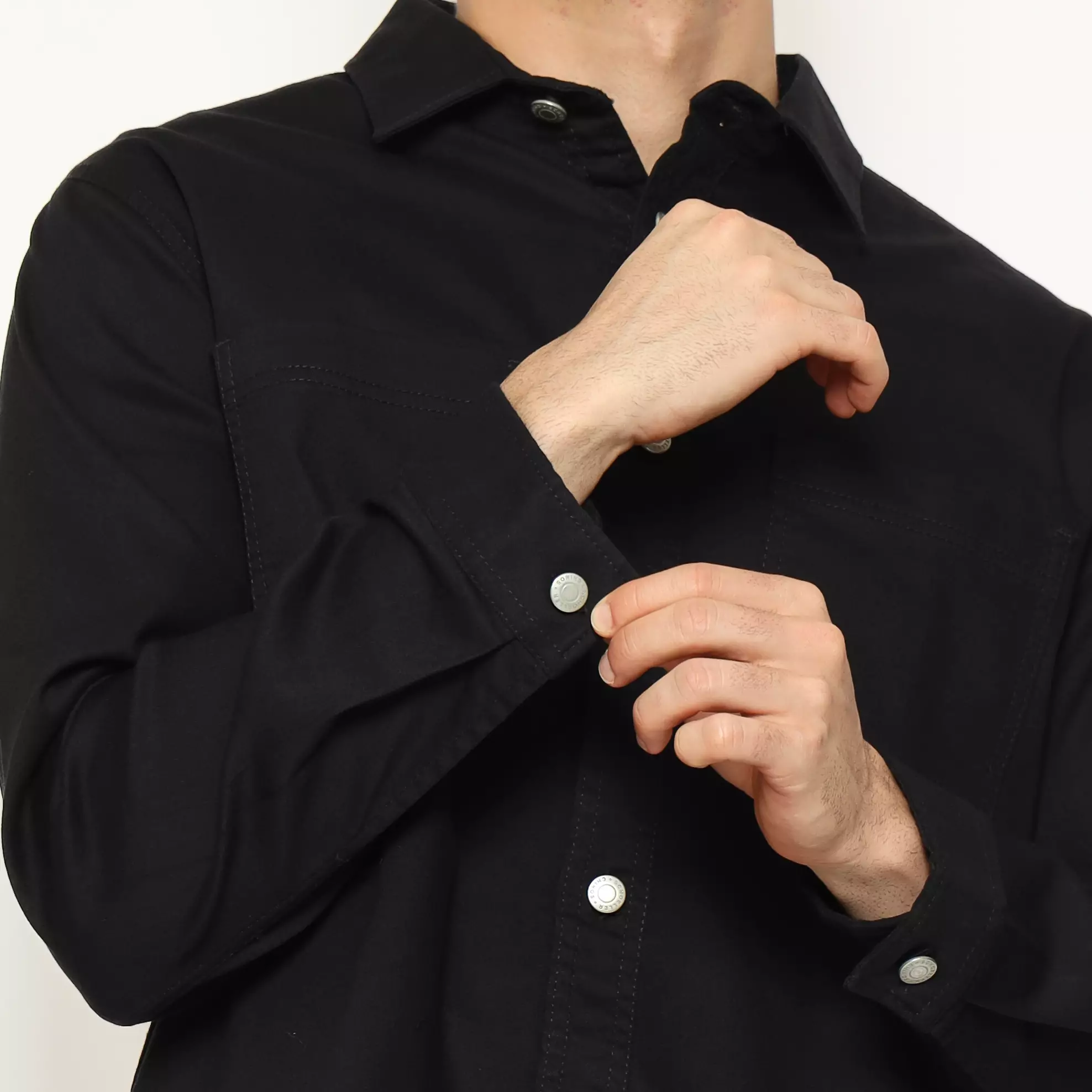 Schoeller Jaket Pria LENNOX Regular Fit Cotton Stretch – Motif Twill Kecil Warna Black