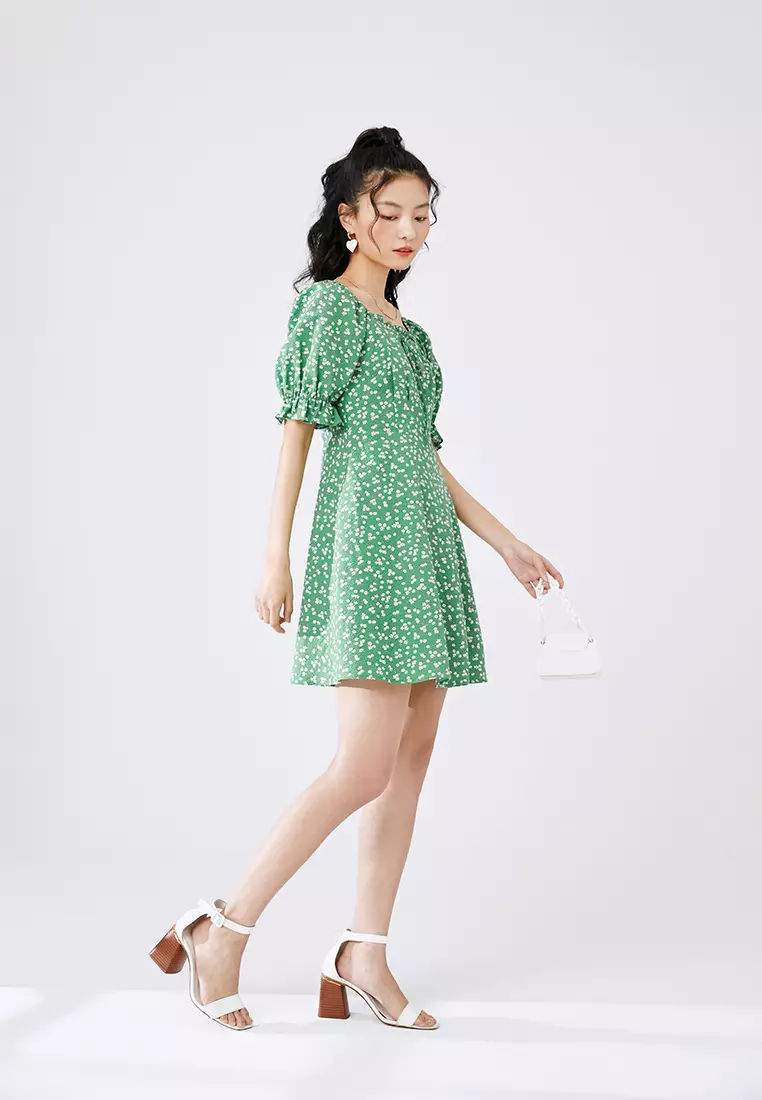 Square Neck Floral Babydoll Dress