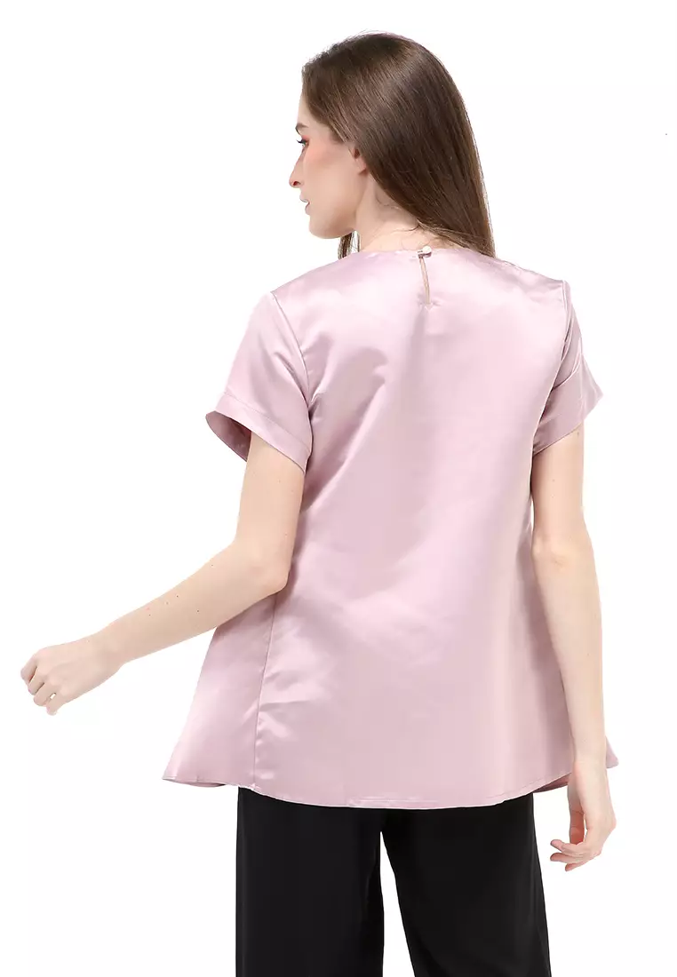 Kailah Blouse Short Sleeves Wanita Motif Polos Atasan Casual - Purple