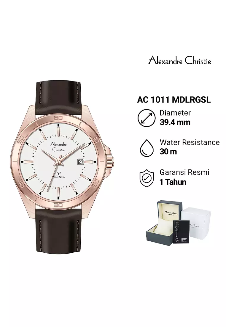 Alexandre Christie Primo Steel 1011 MDLRGSL Jam Tangan Analog Pria Rosegold - Brown Leather Strap