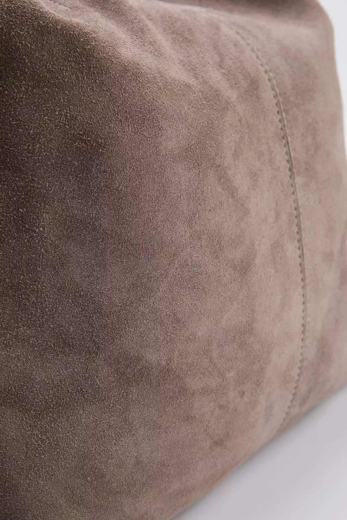 Sand Beige Premium Genuine Leather Suede Women'S Maxi Size Shoulder Bag Takaw26Oc00041