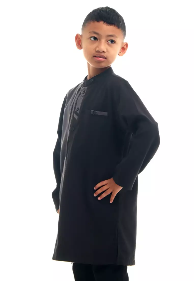 Rabbani - Jubah Koko Anak Lengan Panjang Alman Exclusive Black Grey