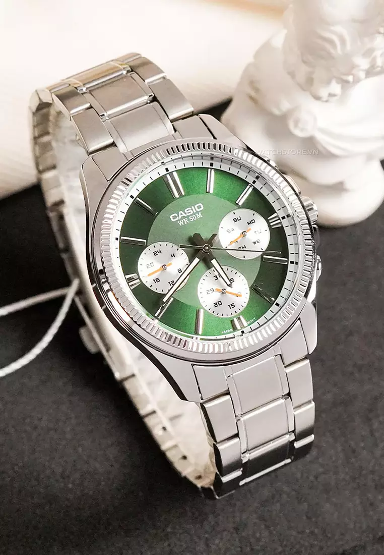 Men's Chronograph Casual Watch MTP-1375D-3AVDF Silver Stainless Steel Strap