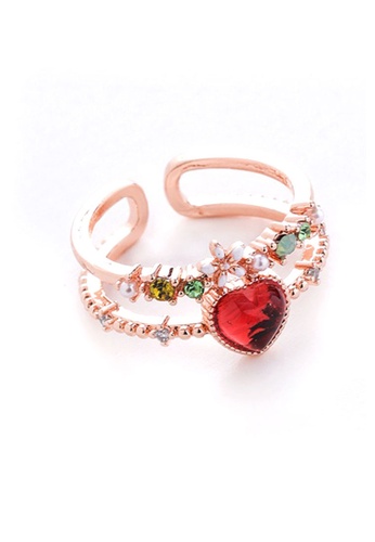 YOUNIQ red YOUNIQ Heart Double Layer Adjustable Korea Gold Plated Ring with Red / Pink Cubic Zirconia 74C8BAC889E616GS_1