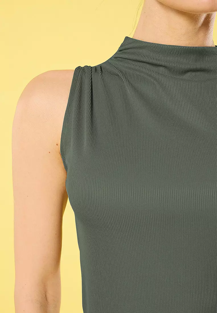 Gray Drawstring Detail Regular/Normal Fit Crop Knitted Blouse