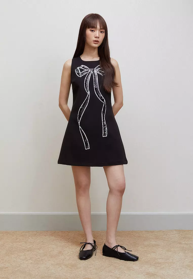 Sequin Bow Detail Mini Dress