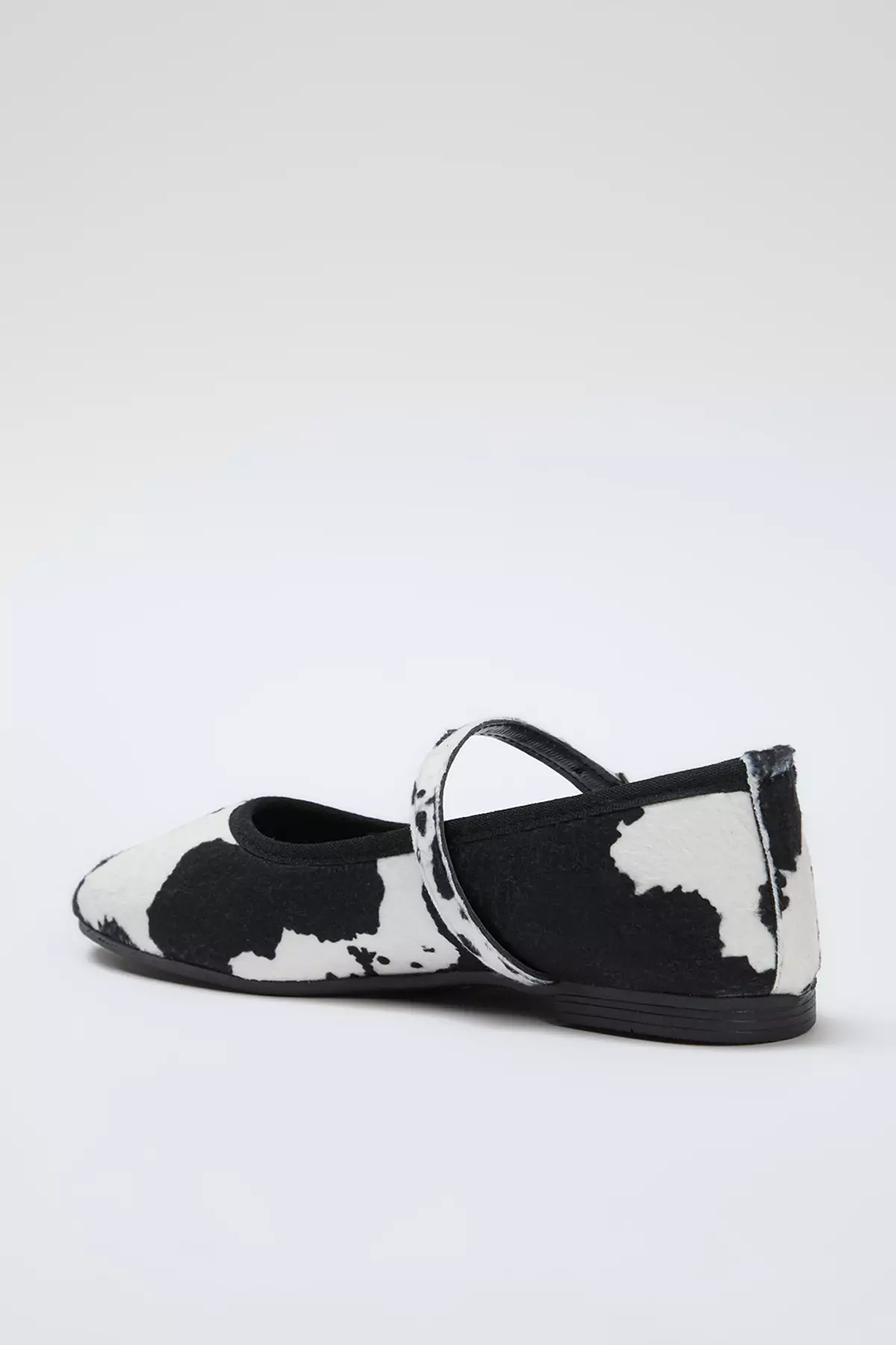 Black Cow Patterned Almond Toe Mary Jane Women's Ballerinas Takss25Be00010