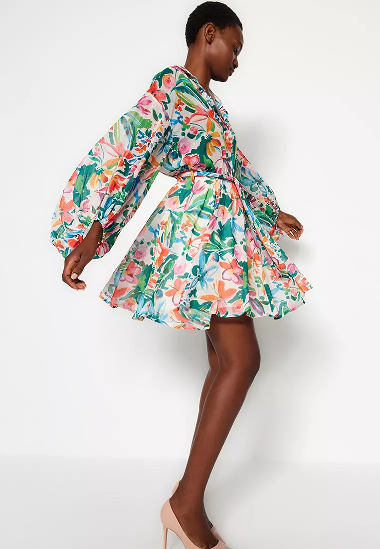 Balloon Sleeves Floral Dress