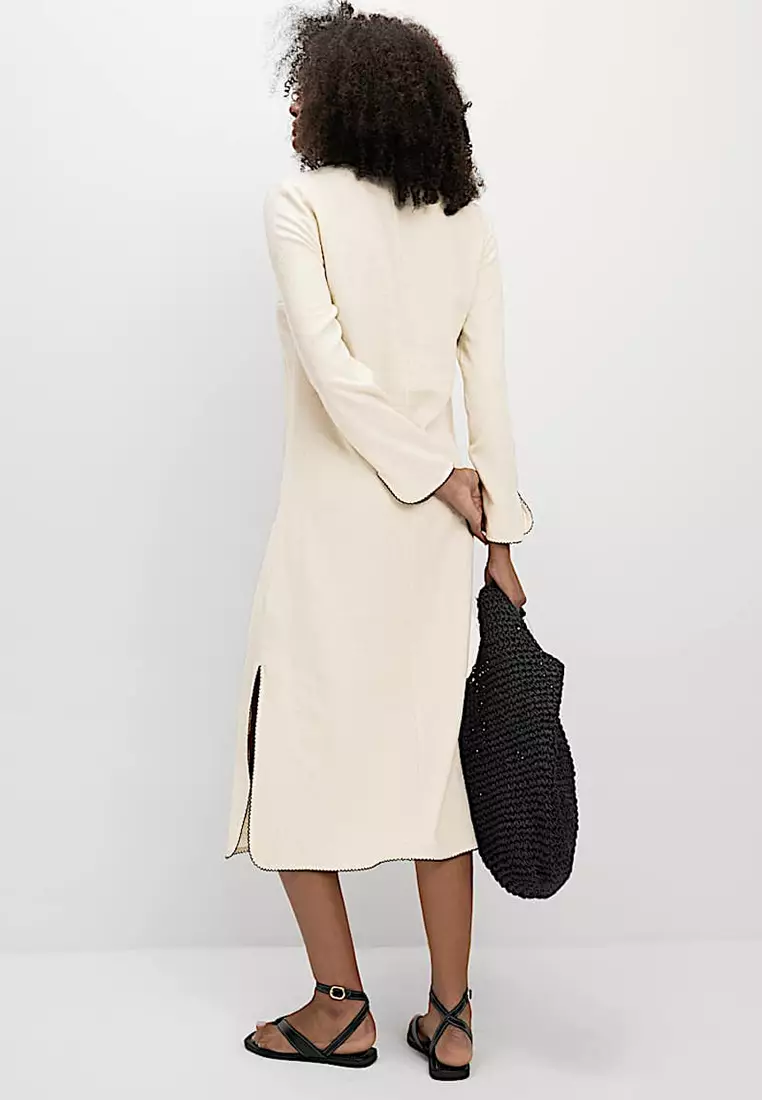 Linen Rich Embroidered Midi Shift Dress