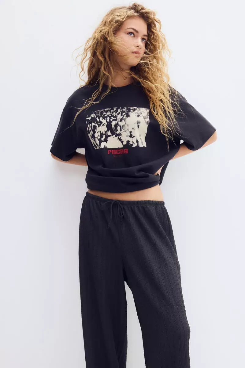 Textured jersey drawstring trousers