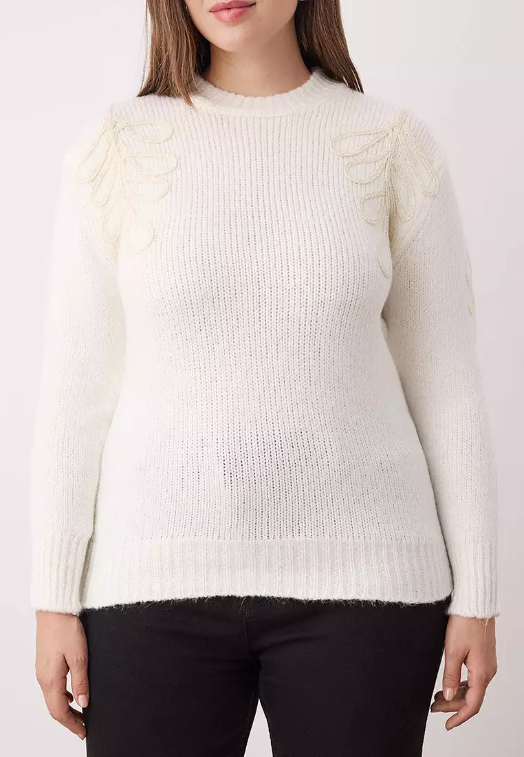 Glittery Embroidery Detailed Soft Feeling Knitwear Sweater