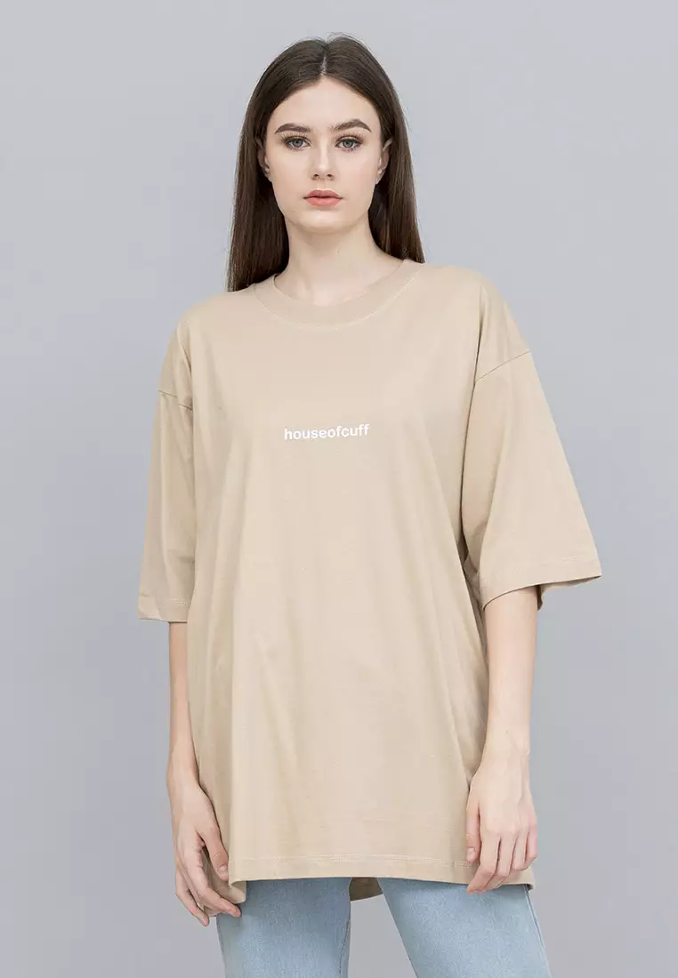 Houseofcuff Kaos Oversized T-shirt Wanita Unisex Tebal Cream Astronaut