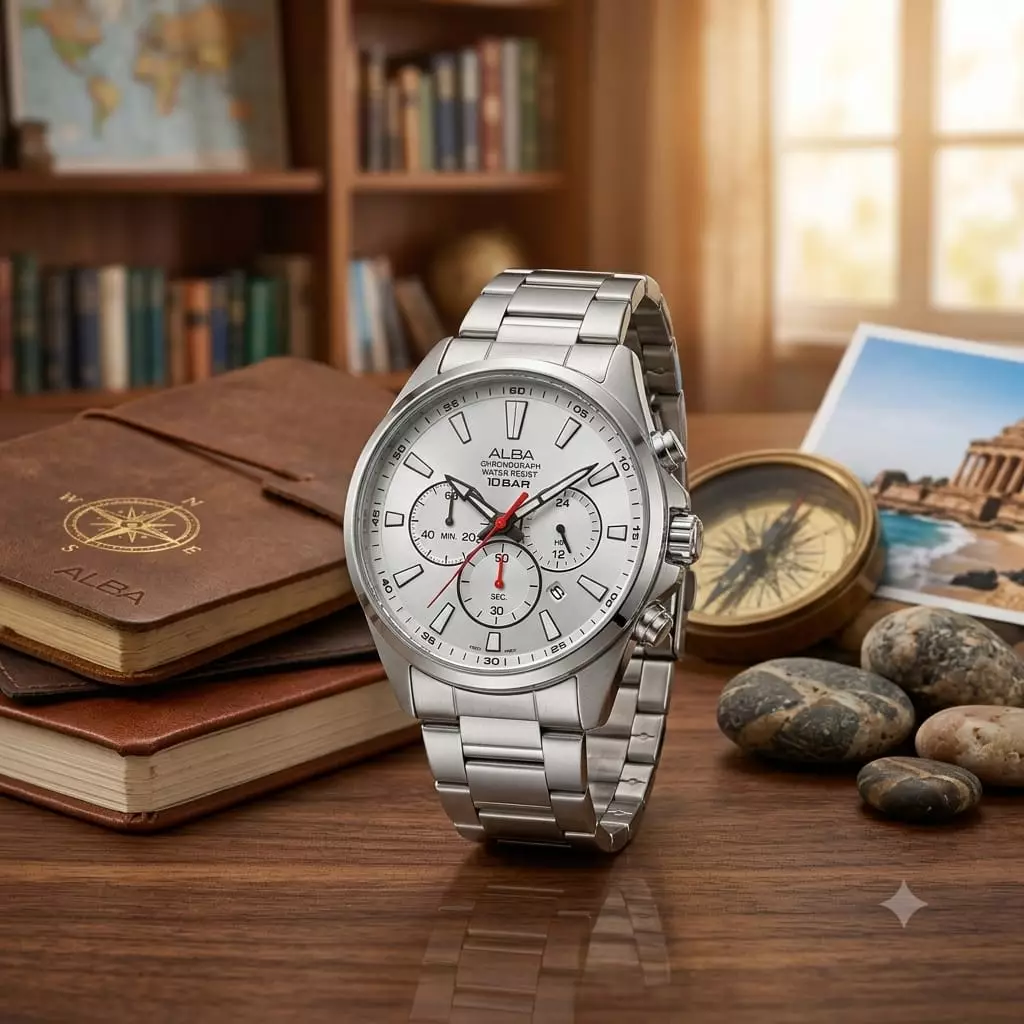 Alba AT3G57X1 Silver Dial Merah Cowok
