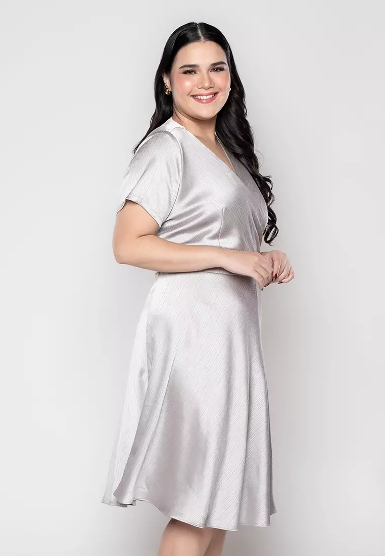 Milly Plus Size Emmanuelle Front Wrap Dress in Satin Fabric