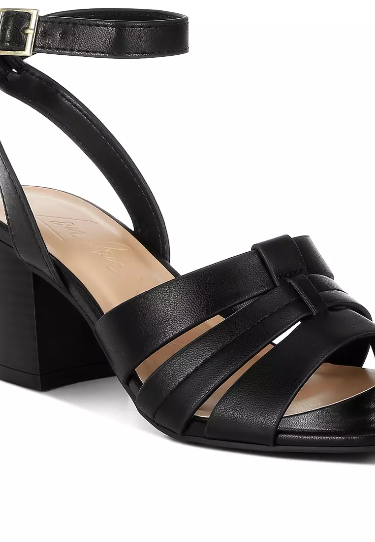Pin Buckle Ankle Strap Sandals in Black