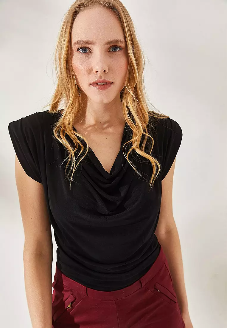 Cowl Neck Ruched Top
