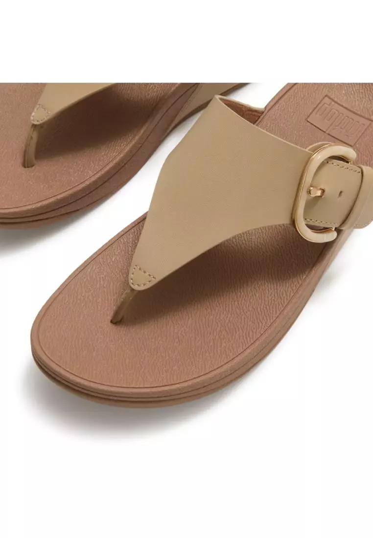 Lulu Resin-Buckle Leather Toe-Post Sandals
