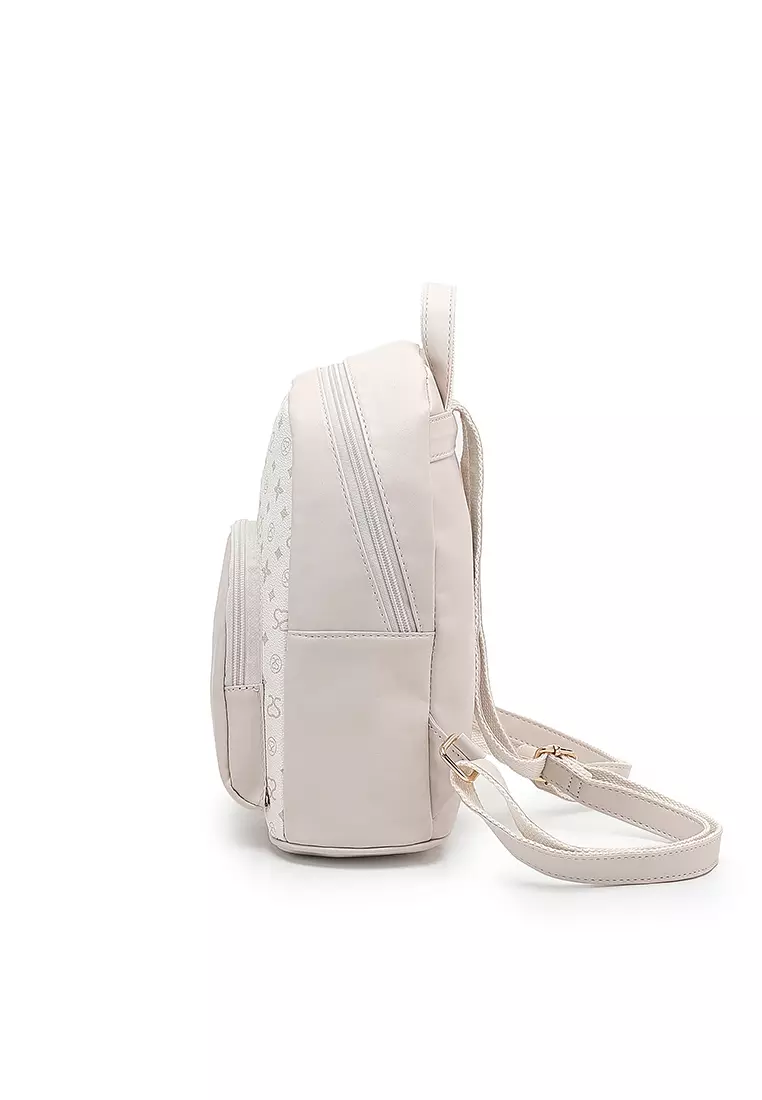 Women's Monogram Mini Backpack (Tas Ransel Wanita & Tas Punggung Wanita) - Putih