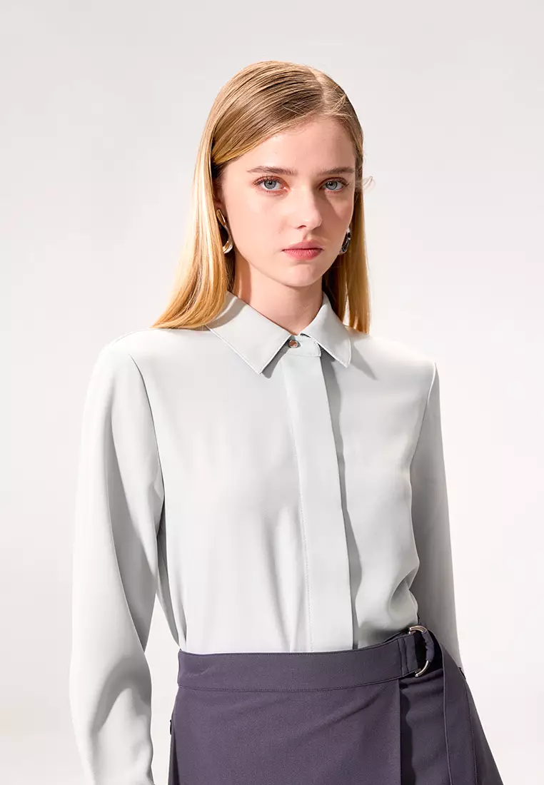 Aqua Wide Placket Long Sleeve Top