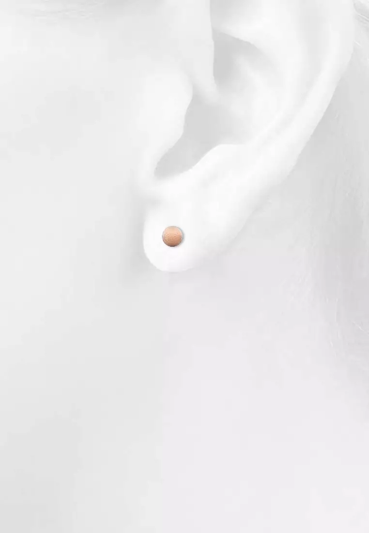 14K Rose Gold Ball Earrings with Linear Texture(5mm) main image 1