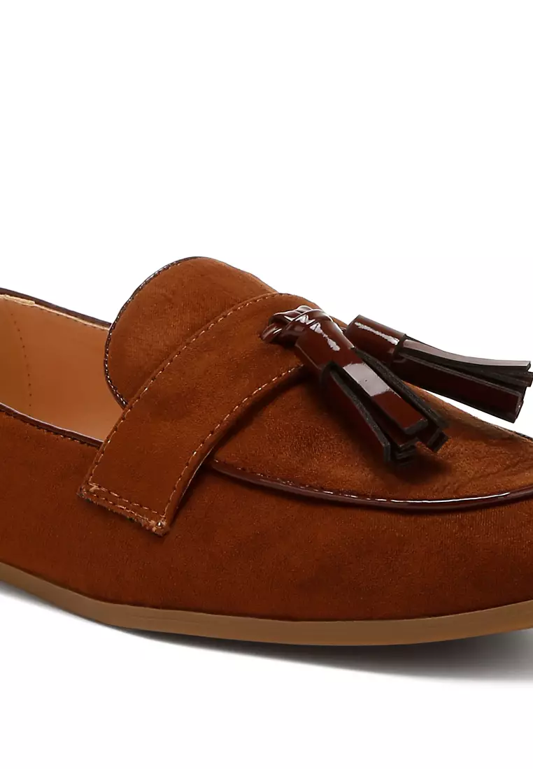 Micro Suede Tassel Loafers in Brown