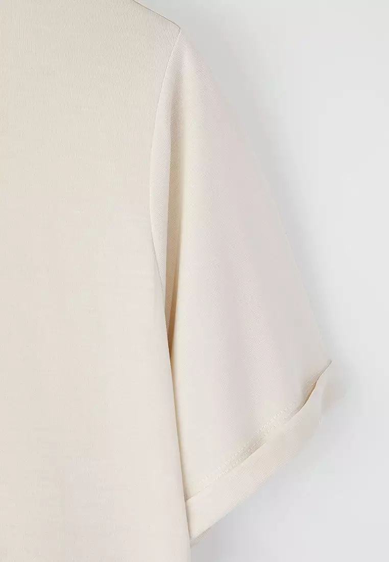 Beige Crew Neck Modal Flowy Comfortable Plus Size T-Shirt Tbbss25Bf00054