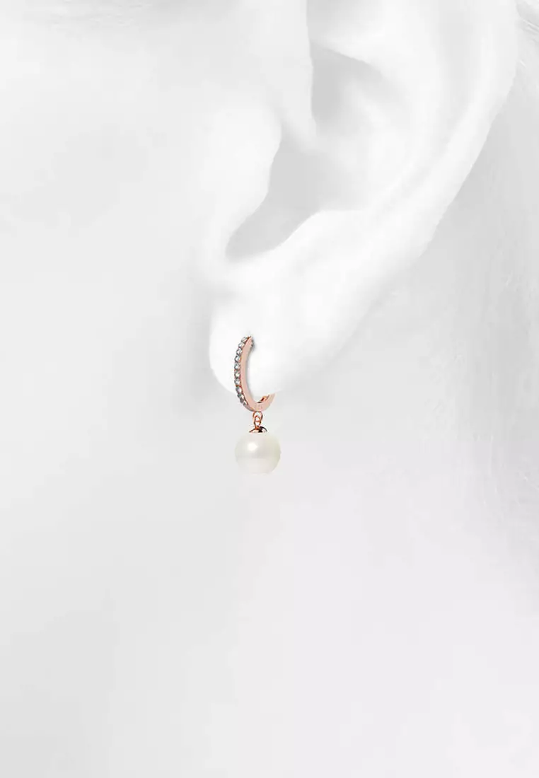 Flawless Pearl Drop Hoop Earrings Embellished With SWAROVSKI® Crystal Pearls