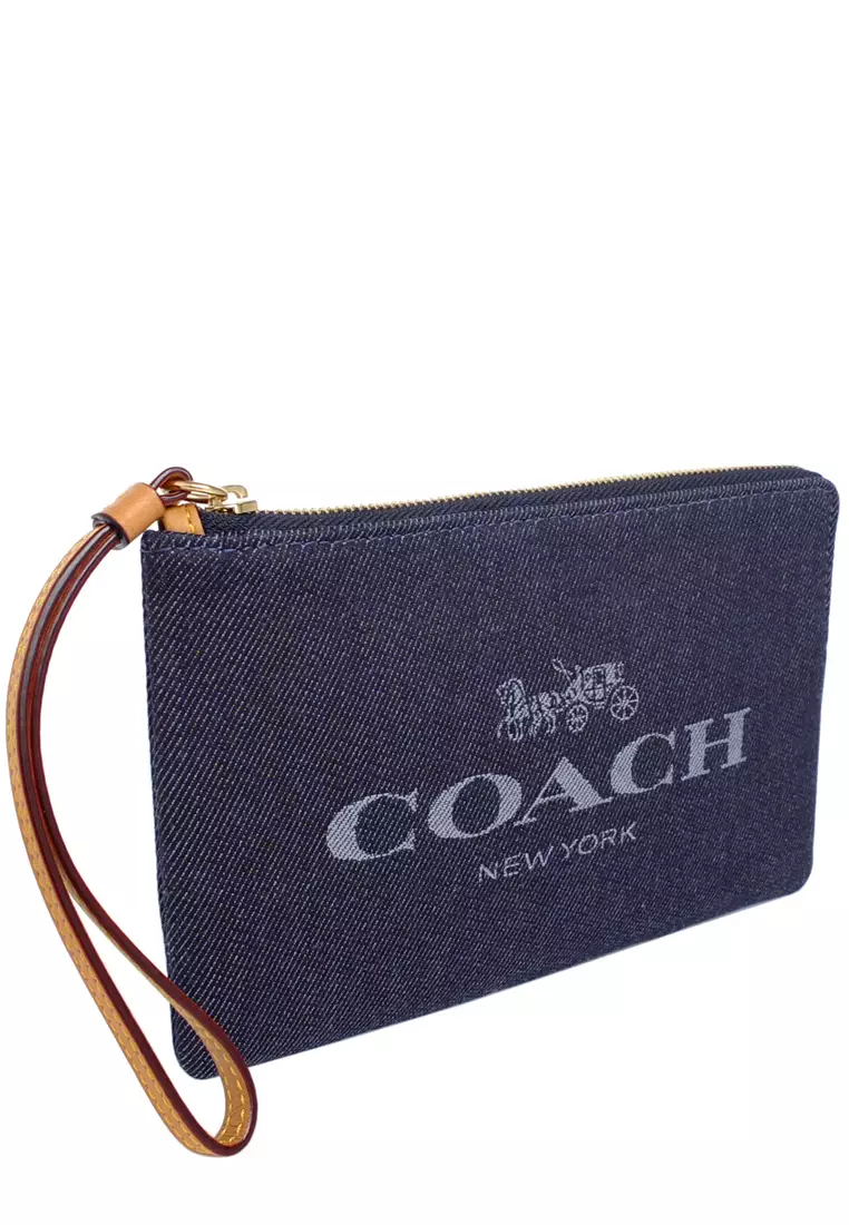 Coach Large Corner Zip Wristlet Denim