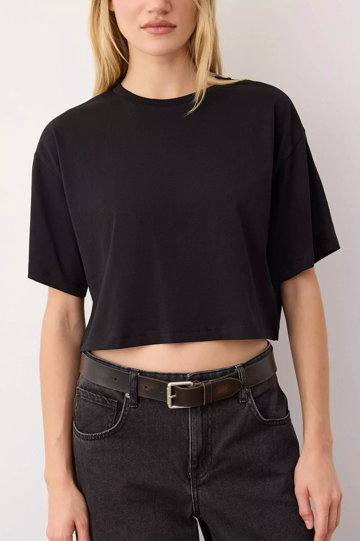 Black-Black 2-Pack 100% Cotton Relax/Comfortable Cut Crop Knit T-Shirt