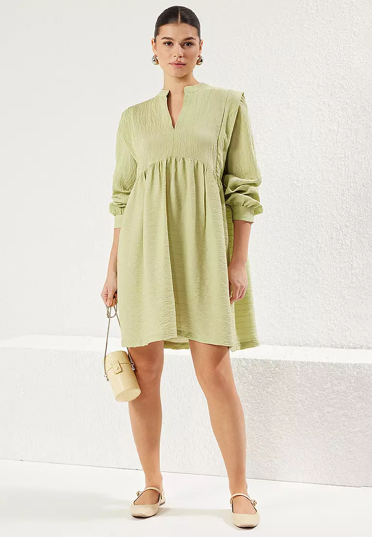 Relaxed Cut V Neck Mini Woven Dress