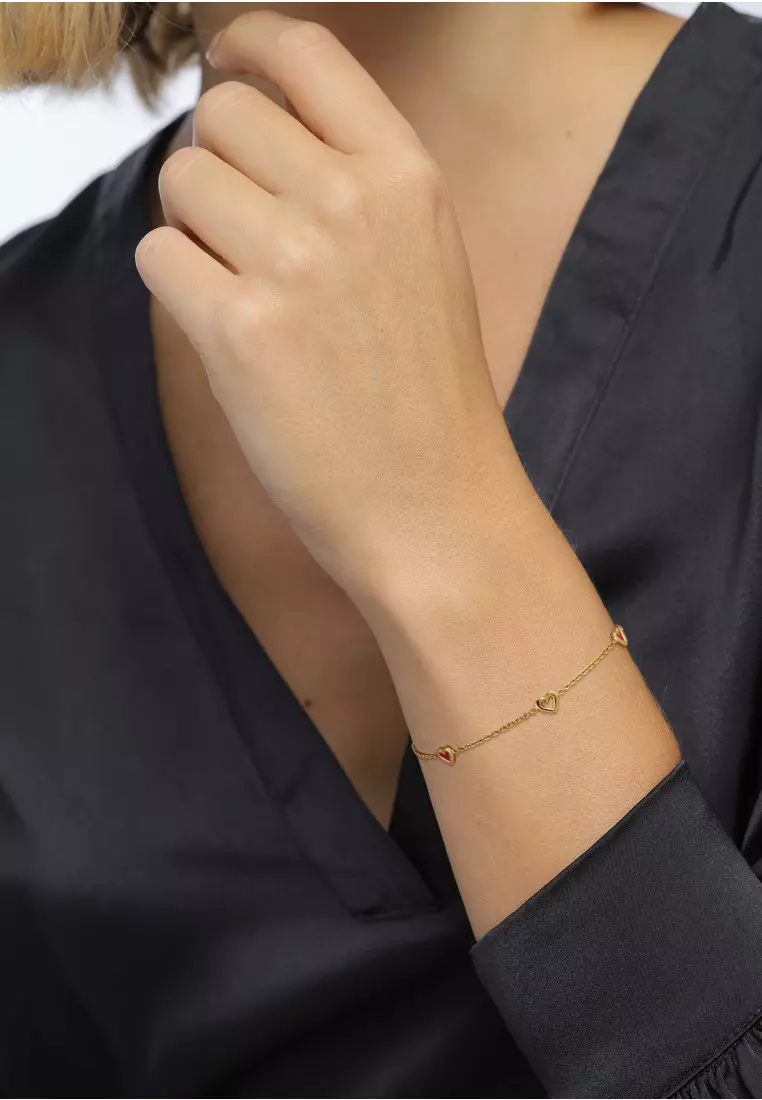 Set Perhiasan Perak 925 Wanita Heart Enamel Gold Pated