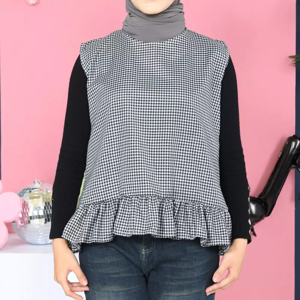 Tiya Sleeveless Tartan Basic Tops - Black M19864 R62S5