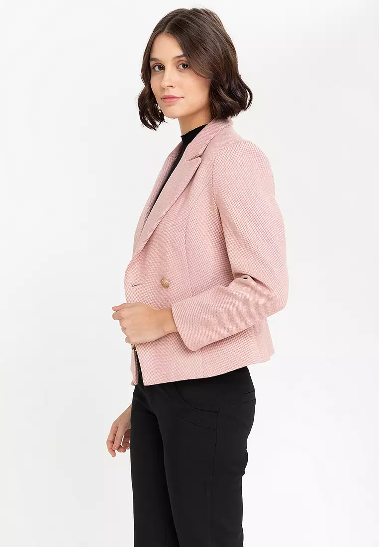 Wool Blend Cross Button Blazer