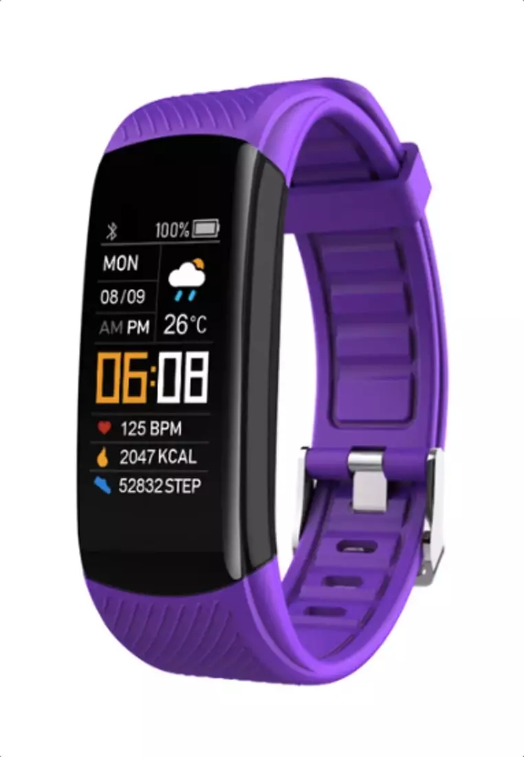 Gift Set - Fitness Smart Watch / MOHLIA® 24K plated Infinity Rose - Unisex IOS/Android IP Black Waterproof Fitness SmartWatch, Heart Rate Monitoring, Weather, Clock, with Deep Purple Rubber Strap