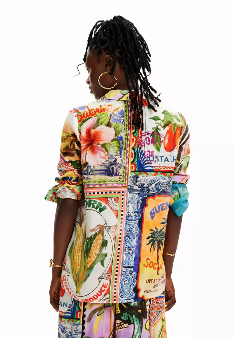 Stella Jean arty postcard shirt 