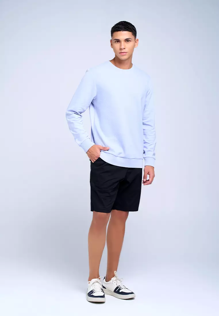 MANZONE - Sweatshirt Dobby Lengan Panjang Pria Jefro 02 - Light Blue Warna Blue_Light