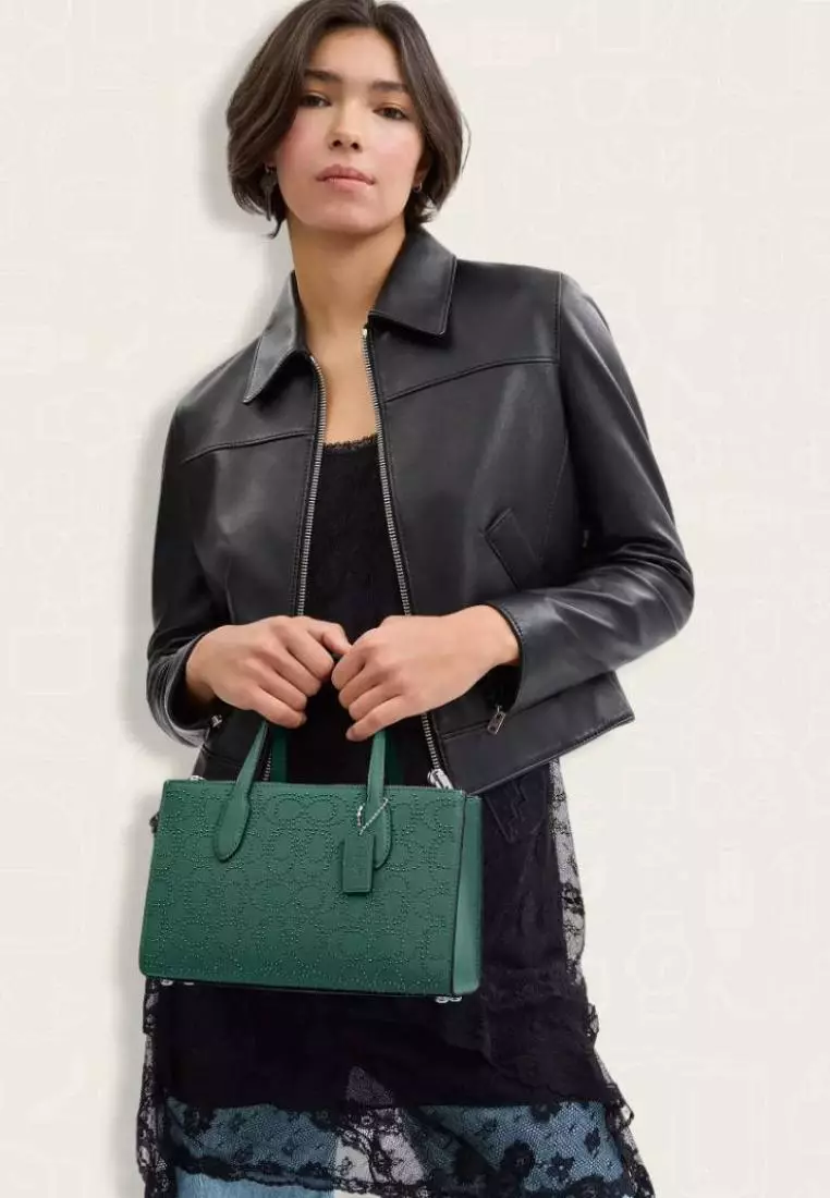 Coach Nina Small Tote Bag With Signature Rivets Emerald Green