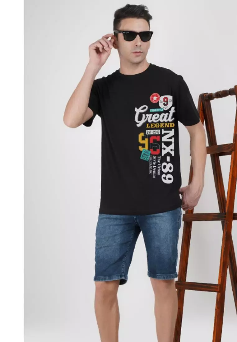 Great Street Wear Black Cotton Blend Short Sleeve Crew Neck Relaxed Tee