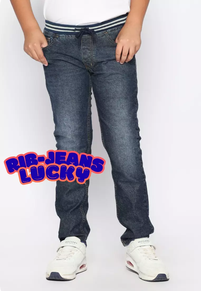 Celana Panjang Anak Laki & Perempuan Jeans Lucky Rib Biru