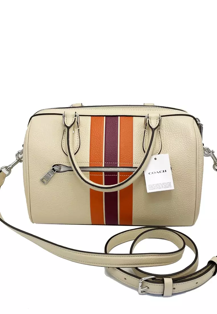 Rowan Satchel Bag With Stripe - Ivory/Multi