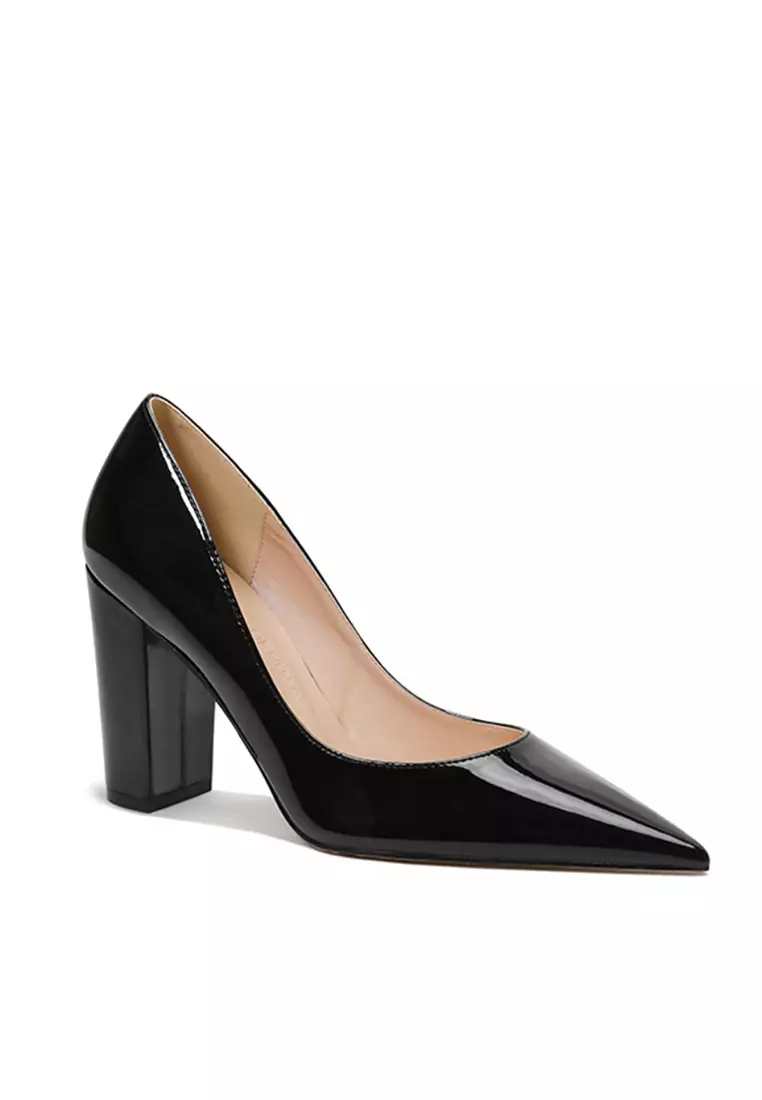 9CM Pointed Faux Patent Block Heels Shoes HZL290