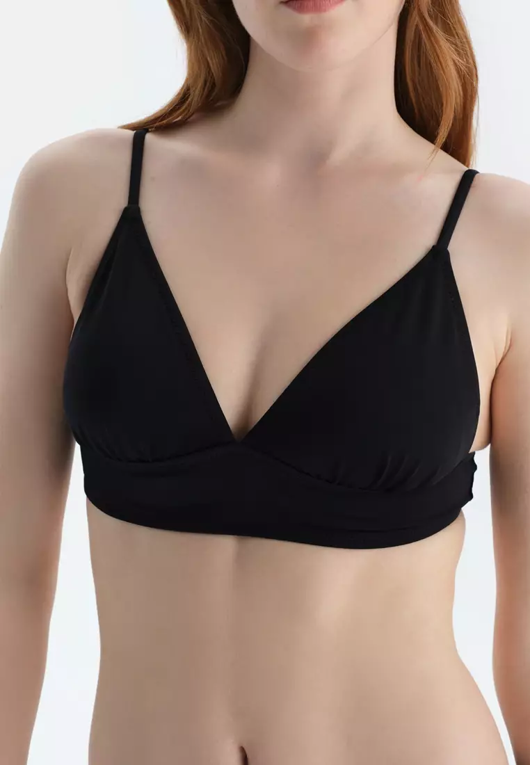 Black Bralette Bikini Top, Triangle Wide, Full-Cup, Underwire, Swimwear for Women