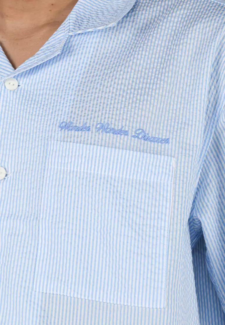 Used 1968 - Wonder Kemeja Katun Casual Pria Bahan Seersucker Lengan Pendek Stripe