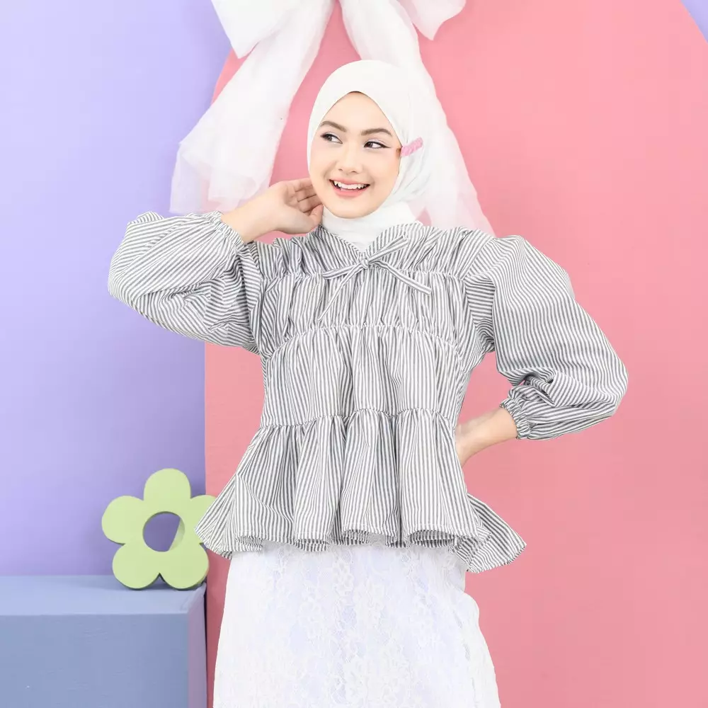 Liora Rubber Blouse - Stripe Black M19503 R73S5