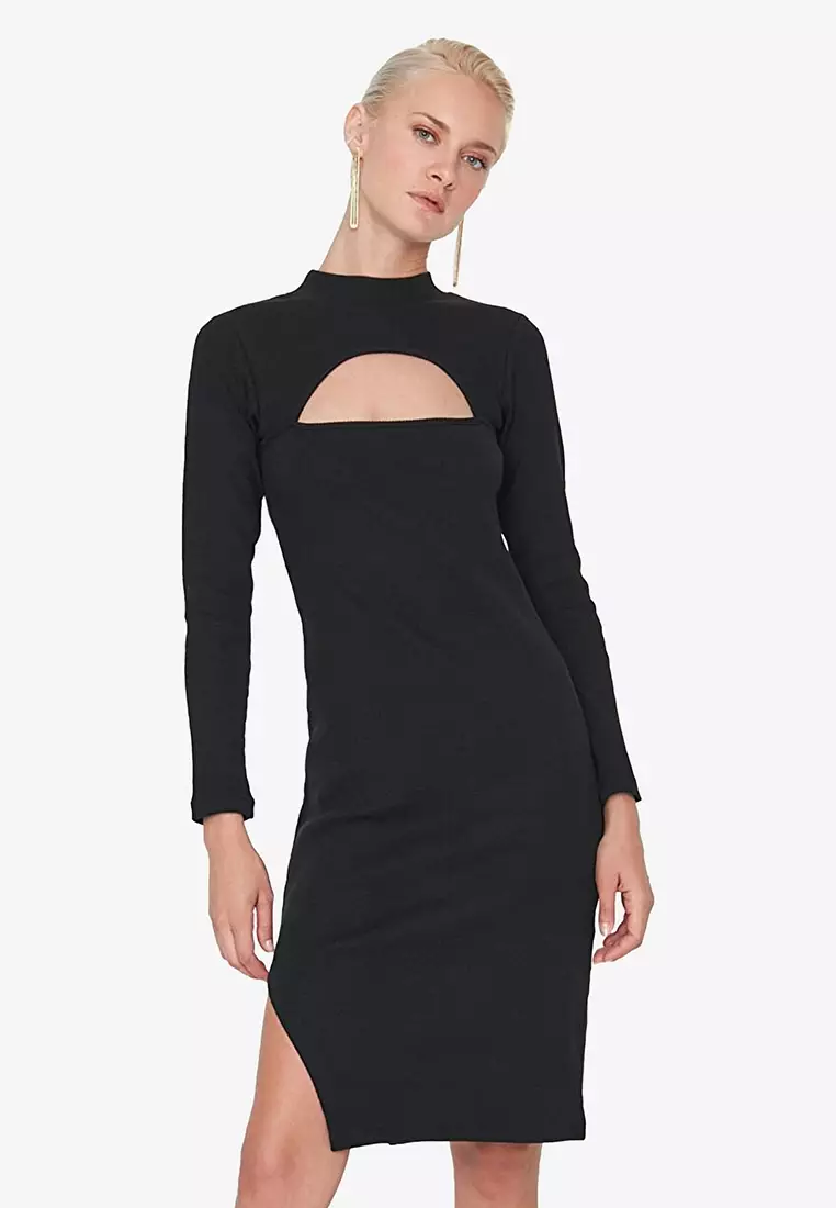 Cut Out Detailed Bodycon Knitted Dress